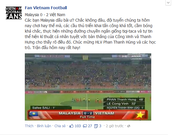 Nhiều fan cho rằng đội tuyển Việt Nam chơi hay hơn hẳn chứ không phải đội bạn giấu bài...